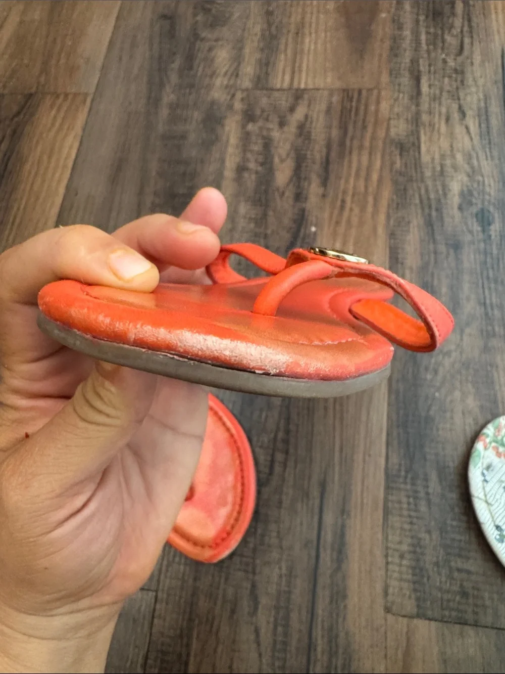 Tory Burch Orange Leather Logo Thong Sandals